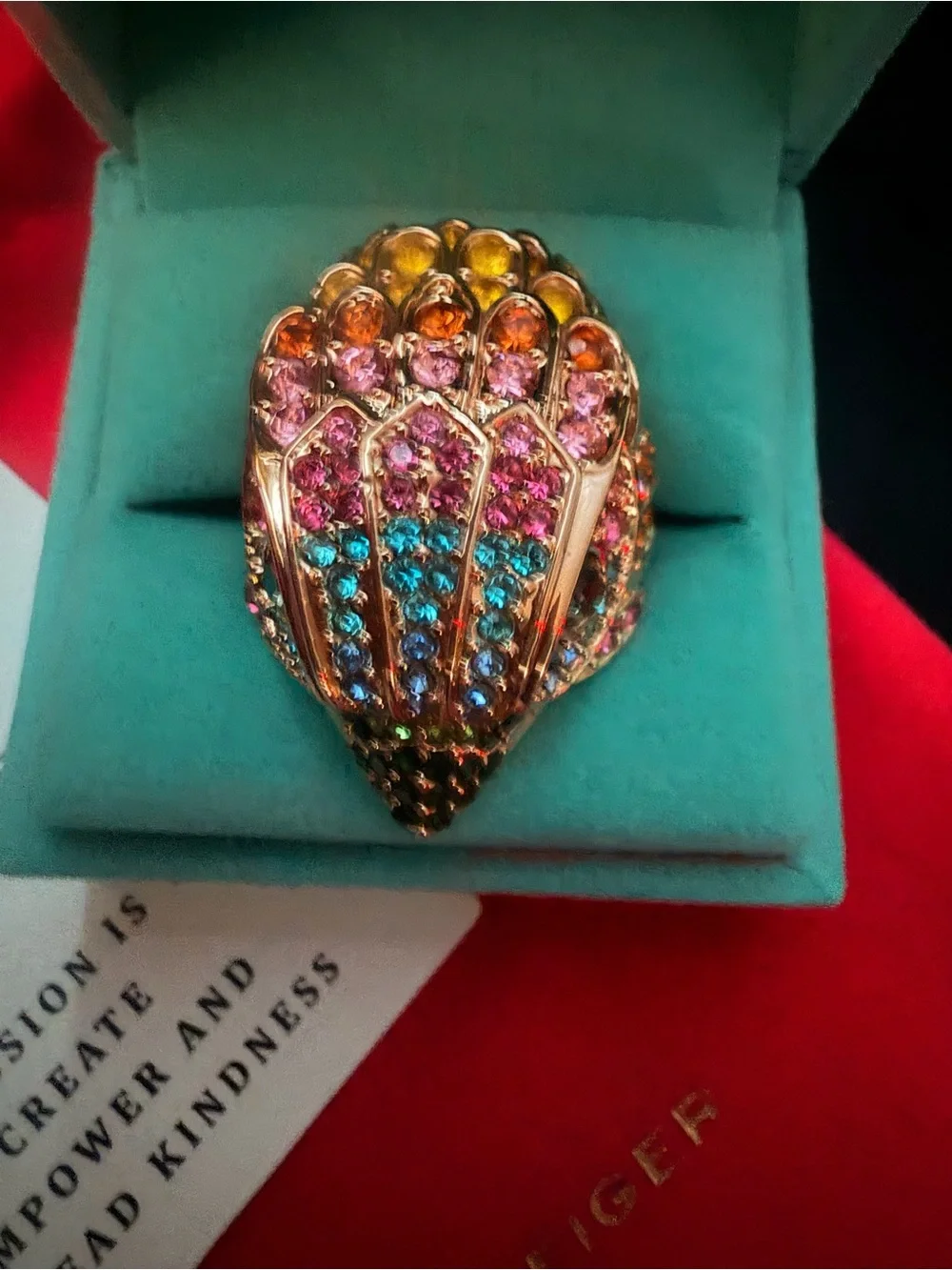Kurt Geiger Gold-Tone Multicolor Crystal Shell Ring Size 7